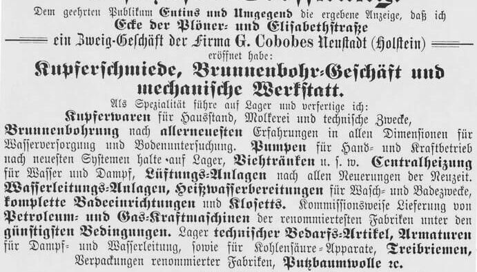 Zeitungsanzeige zur Geschäftseröffnung